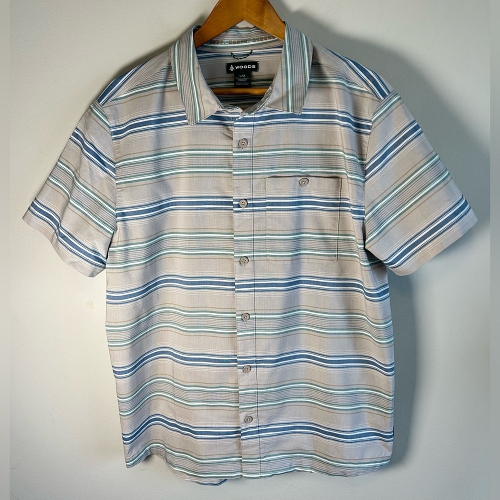 WOODS Canadian Outdoor Brand Mens Alymer Shirt Short Sleeve Stretch Size L NWOT